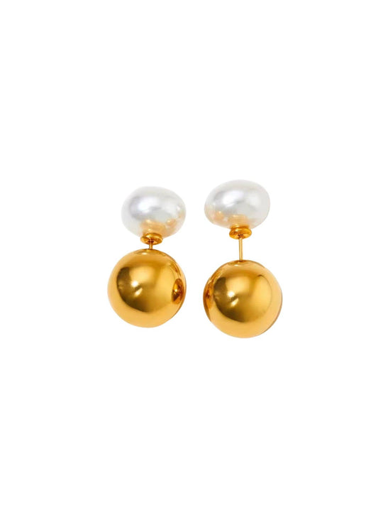 Luna Pearl Ball Studs: Gold