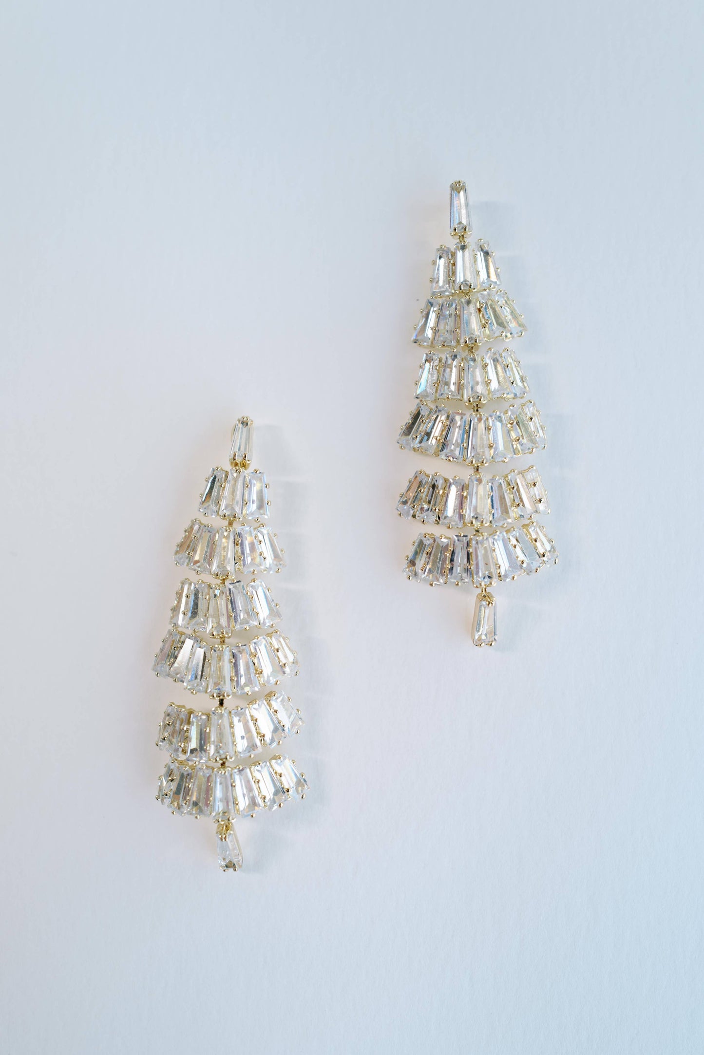 St Armands Designs of Sarasota - Baguette Crystal Christmas Tree Holiday Statement Earrings