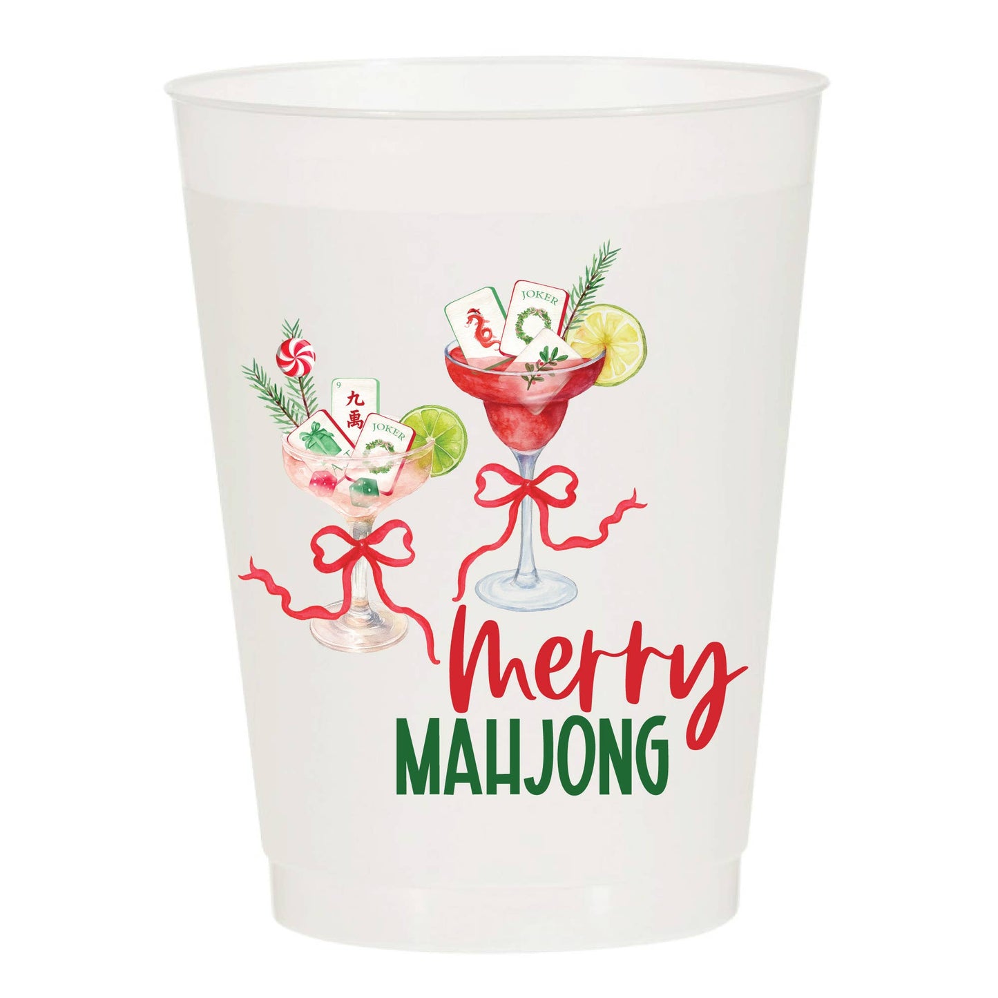 Sip Hip Hooray - Merry Mahjong Cocktails Frosted Cups - Christmas: Pack of 6