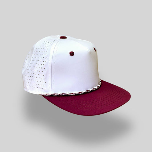 Blank Rope Hats - Perforated Structured White-Maroon / White-Maroon Rope