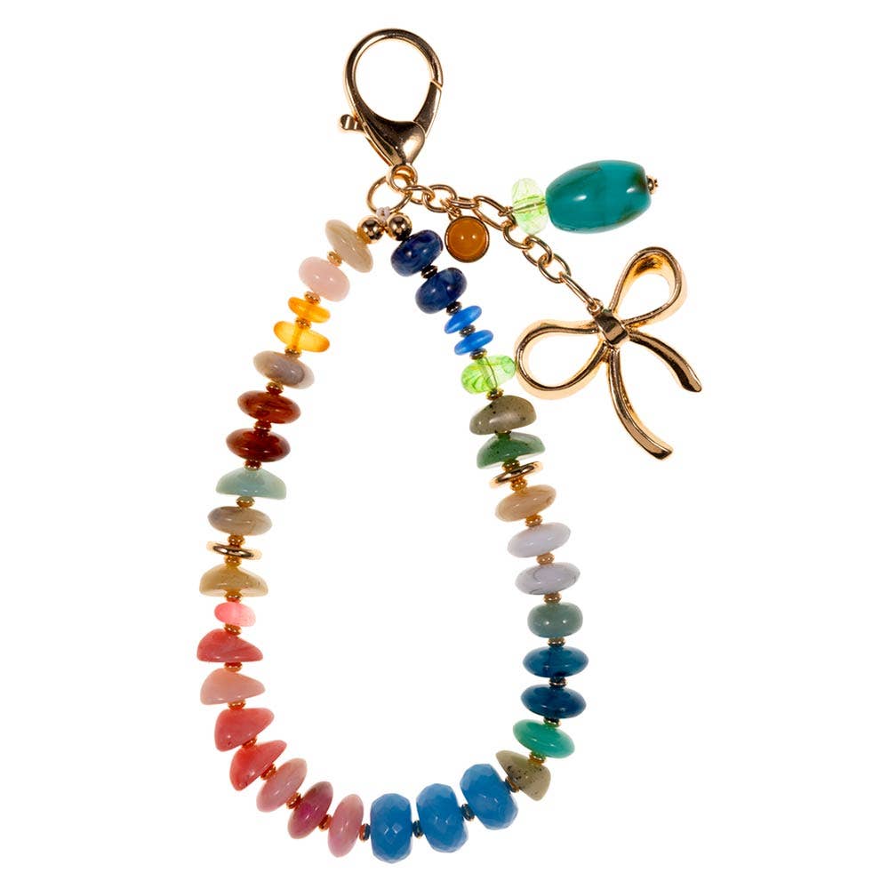 Sensibling Corp. - Bow Charm Accent Multicolor Beaded Wristlet Bag Charm Keychain