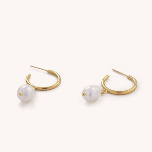 Nikki Smith Designs - Eleanor Pearl Hoops Stainless Steel