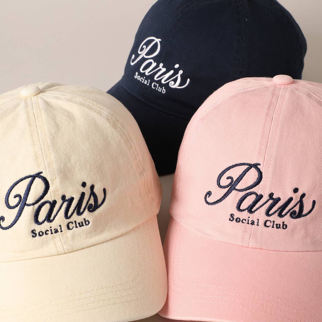 Fashion City - Paris Social Club Text Embroidery Baseball Cap: Beige / ONE SIZE