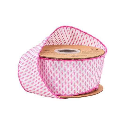 LA Ribbons Wholesale - 2 1/2" Wired Ribbon | Pink/White Woven | 10 Yard Roll