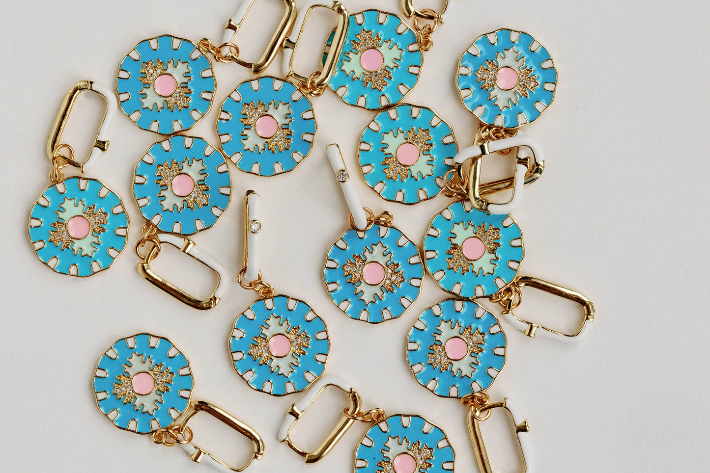 St Armands Designs of Sarasota - Blue Capri Tile Enamel Charm Statement Earrings