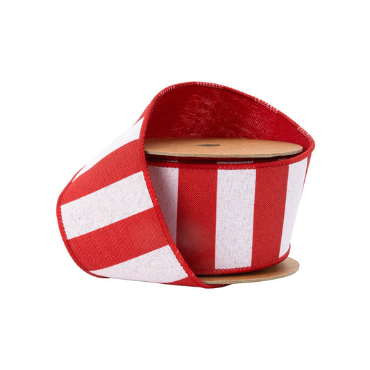 LA Ribbons Wholesale - 2 1/2" Wired Ribbon | Cabana Horizontal Stripe Red | 10 Yard Spool