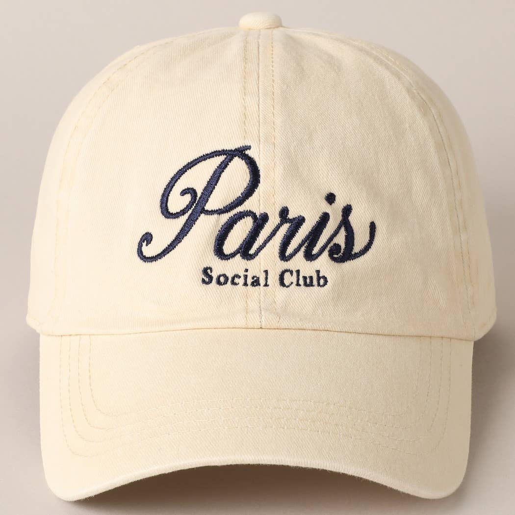 Fashion City - Paris Social Club Text Embroidery Baseball Cap: Beige / ONE SIZE