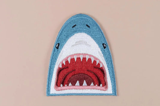 Field Trip Threads - Shark Face Embroidered Iron-On Patch Teeth Ocean Beach Coast