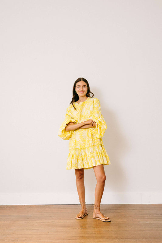 Sunshine Tienda - Citron Gilded Palm Khai Mini Dress: S