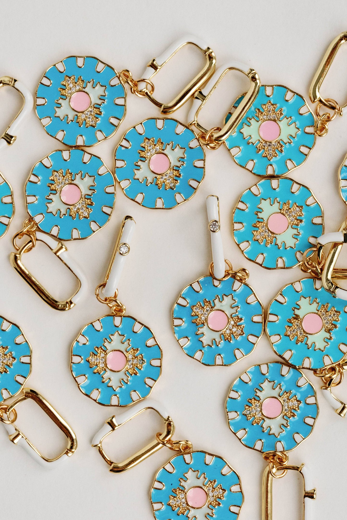 St Armands Designs of Sarasota - Blue Capri Tile Enamel Charm Statement Earrings
