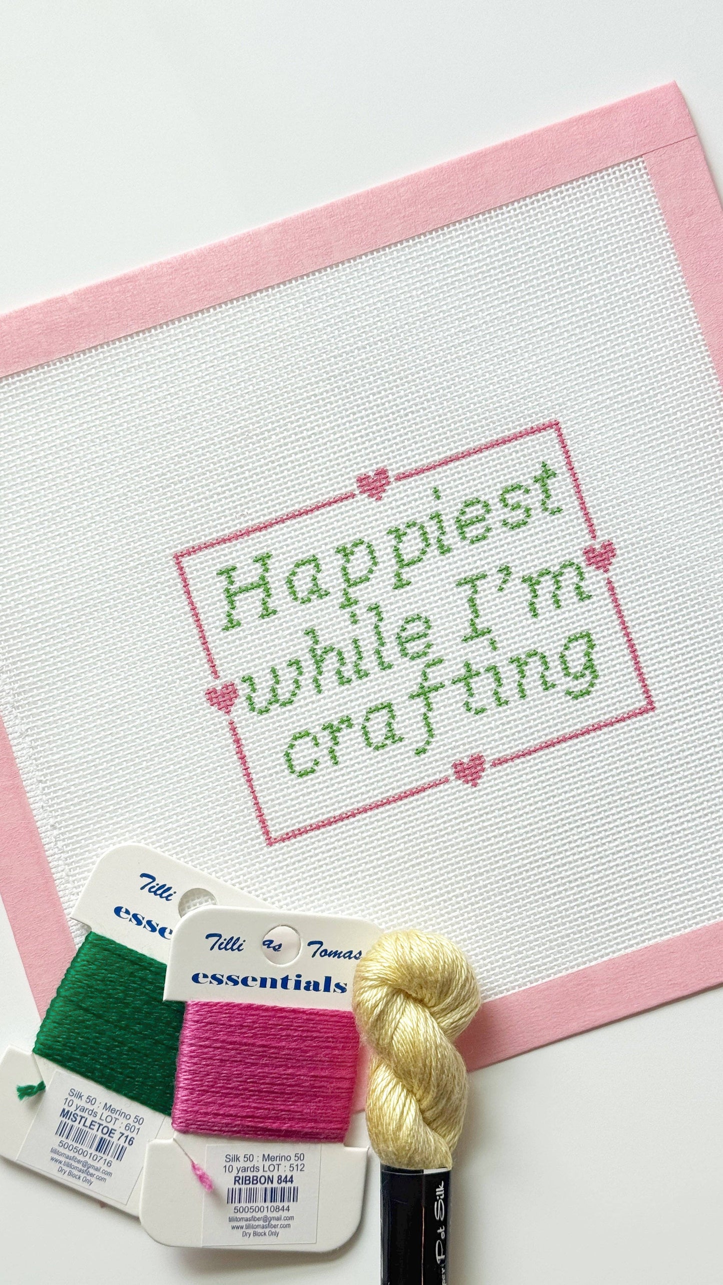 Cotswold Co Designs - Happiest When I’m Crafting Door Hanger Sign Needlepoint Canvas, 18 Mesh, 4x4 Design