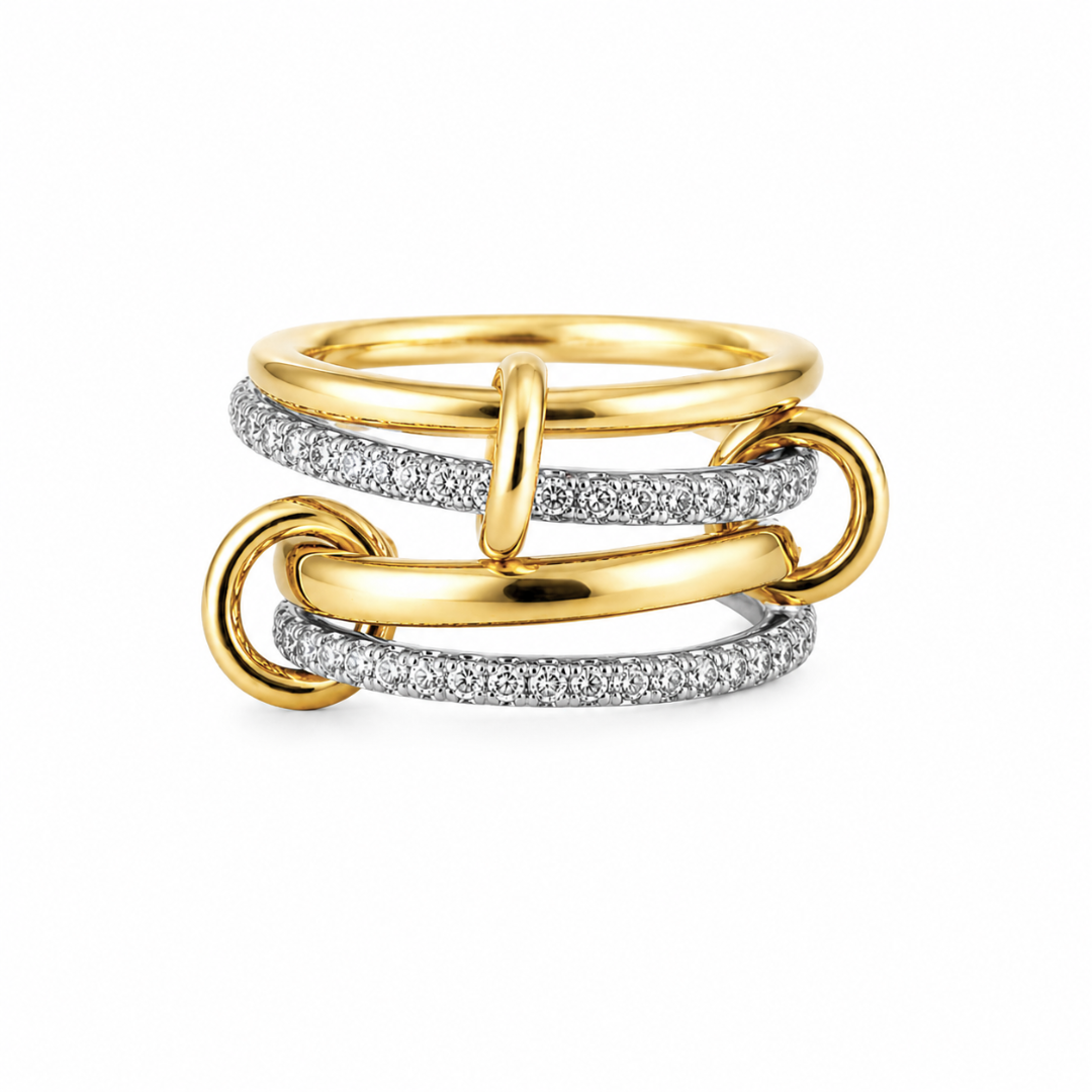 Sahira Jewelry Design - Mina Two Tone Pave Stacked Ring: 7