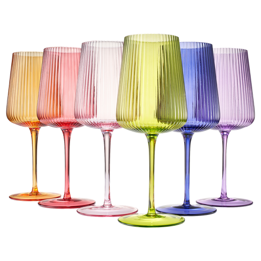 The Wine Savant /  Khen Glassware - Ribbed Bright Colored Wine Glass Set of 6 - 19 OZ