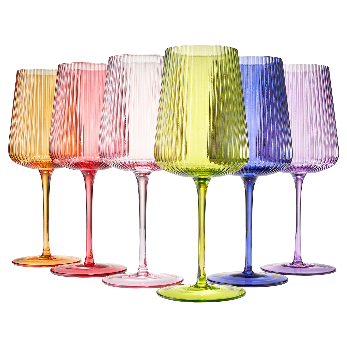 The Wine Savant /  Khen Glassware - Ribbed Bright Colored Wine Glass Set of 6 - 19 OZ