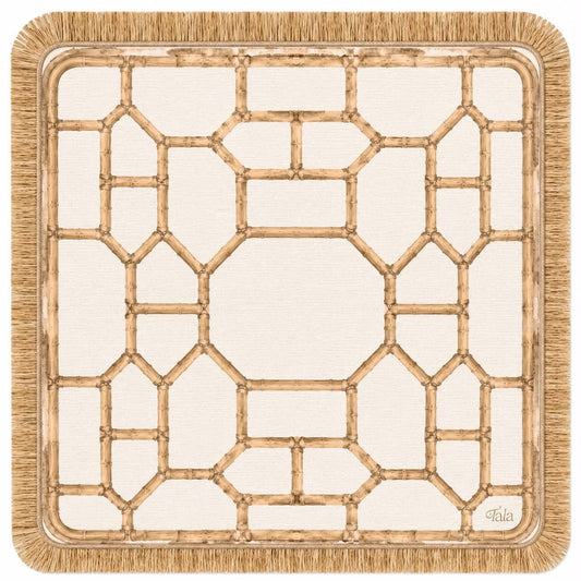 Tala Mahj - The Veranda Mahjong Mat - Bamboo Neutral with Rattan Fringe