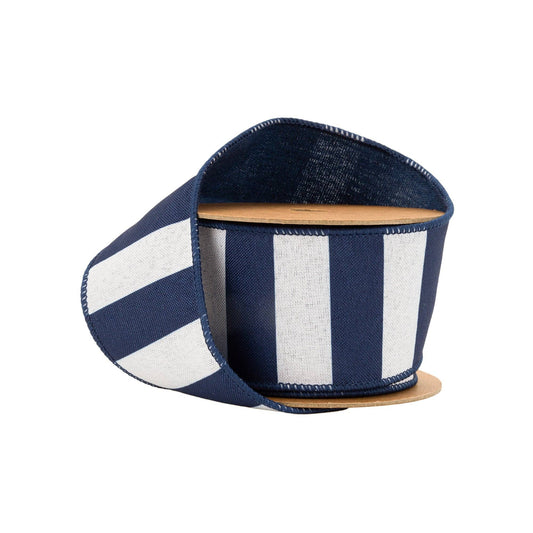 LA Ribbons Wholesale - 2 1/2" Wired Ribbon | Cabana Horizontal Stripe Navy | 10 Yard Spool