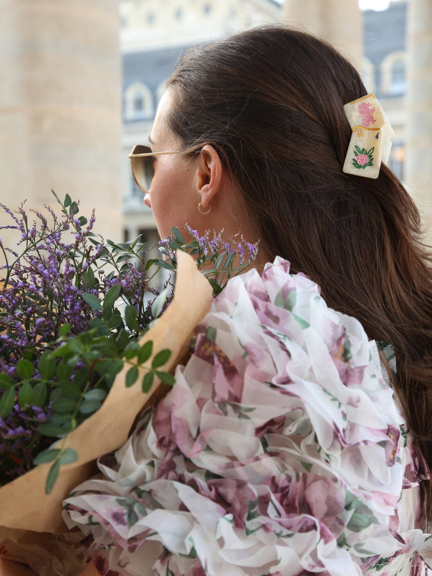 Solar Eclipse - Hand-Painted Mini Flower Mahjong Claw Hair Clip | Eco-Friendly
