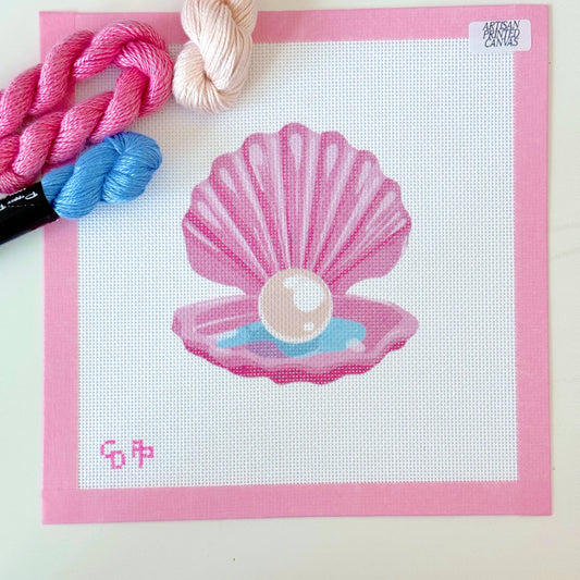 Cotswold Co Designs - Pink Pearl Shell Needlepoint Canvas, Artisan Printed Canvas,