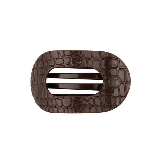TELETIES - Brown Crocodile Medium Flat Round Hair Clip