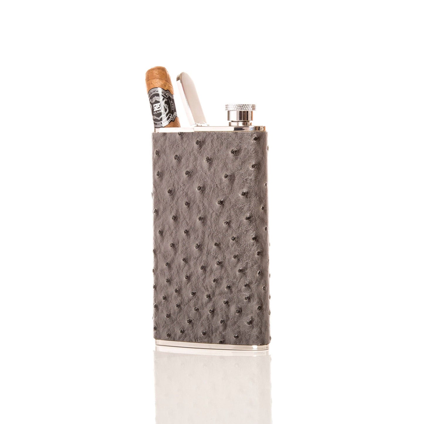 The Wingman Flask & Cigar Holder: Grey Ostrich