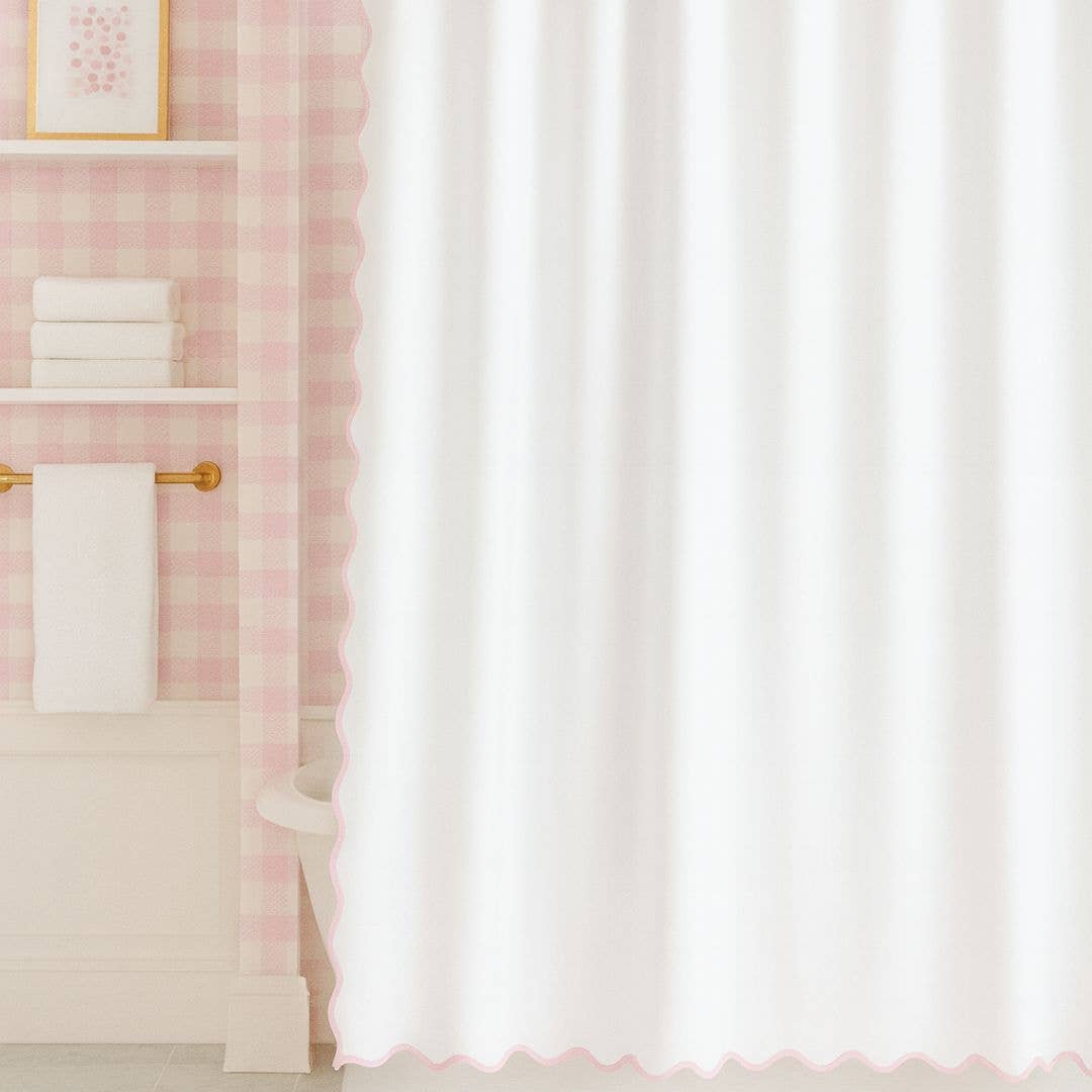 Laura Park Designs - Scalloped Shower Curtain, Pink / White: Standard, 72" x 72"