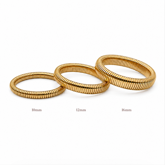 HAVEN + FAYE Collective - Luxe Gold Ribbed Stretch Bangles | 18k Gold Plated Stainless Steel: 10mm
