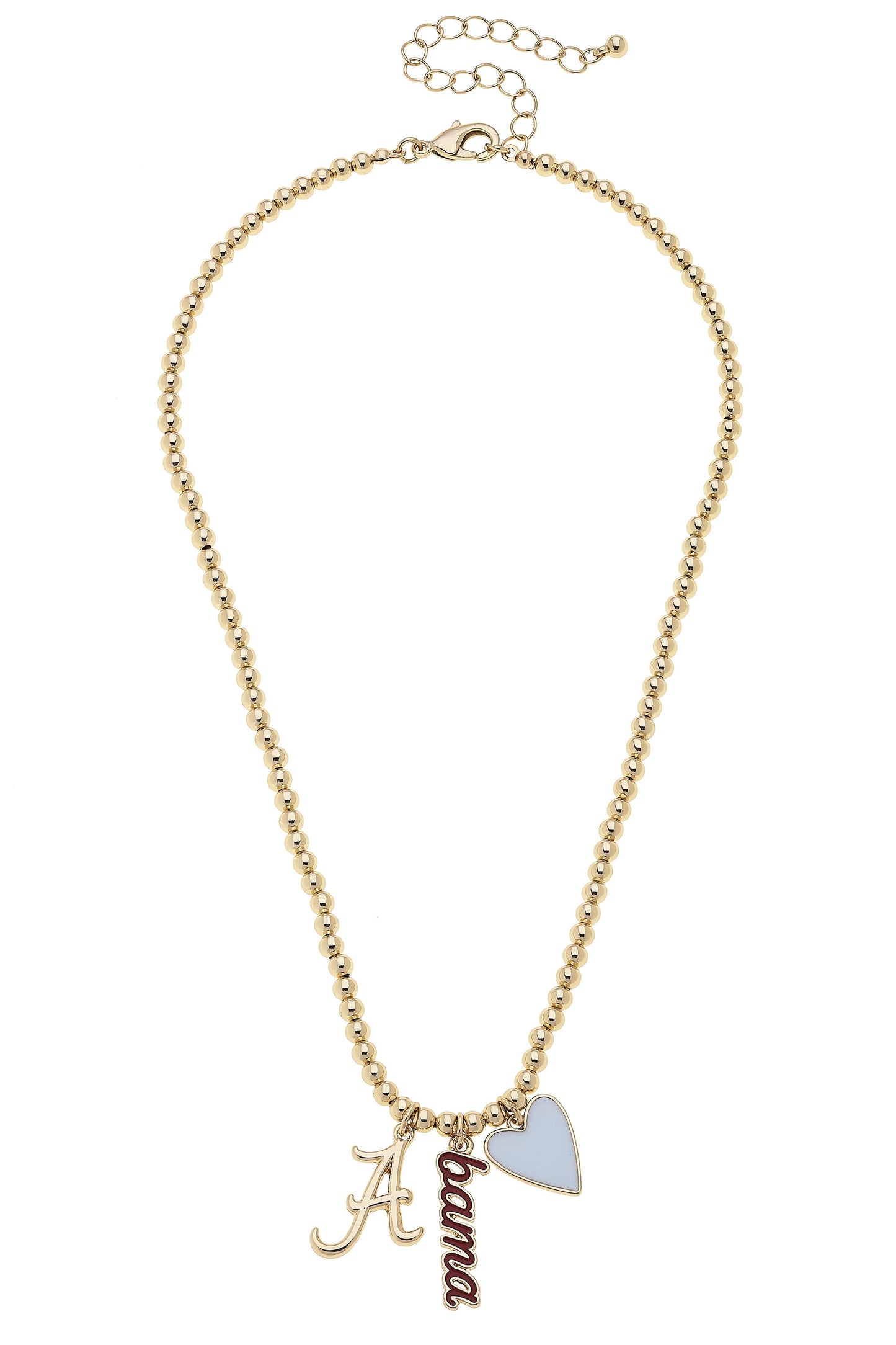 Canvas Style - Alabama Crimson Tide Ball Bead Charm Necklace in Shiny Gold
