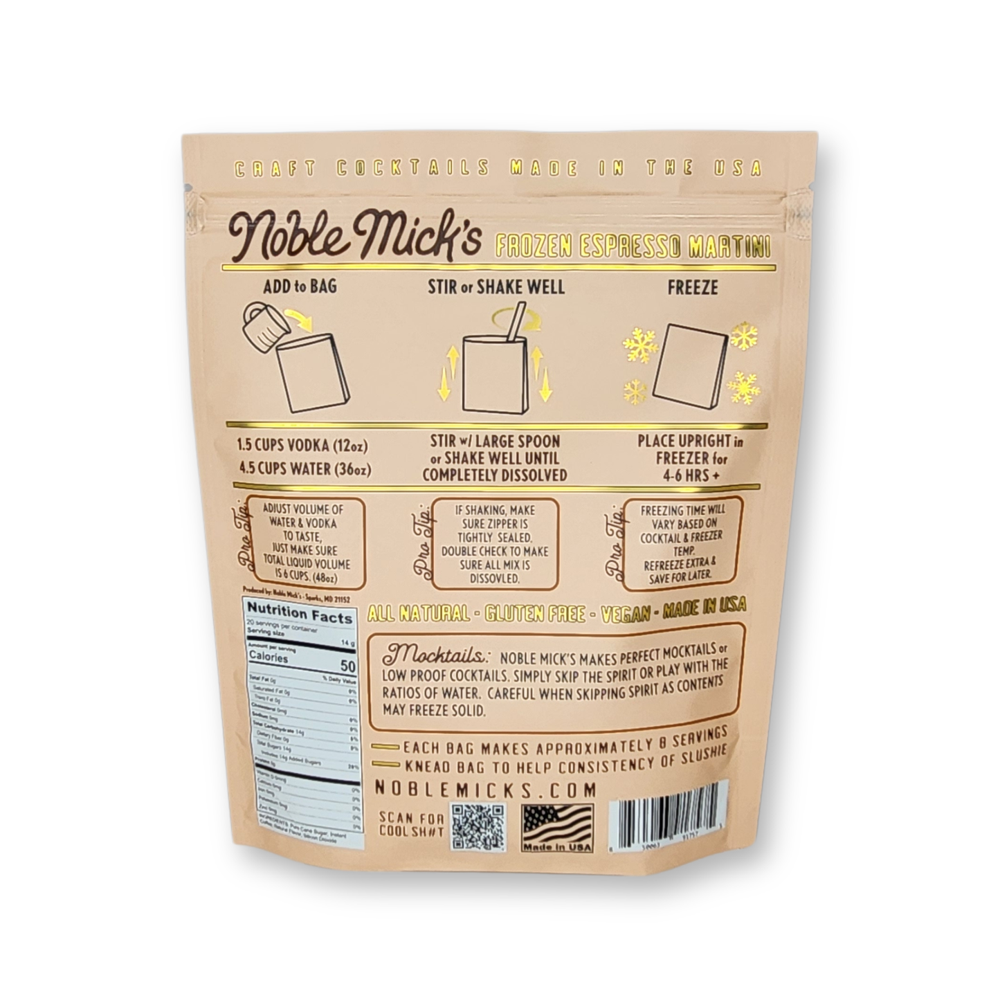 NOBLE MICK'S - Single Serve Craft Cocktails - Espresso Martini Frozen Cocktail
