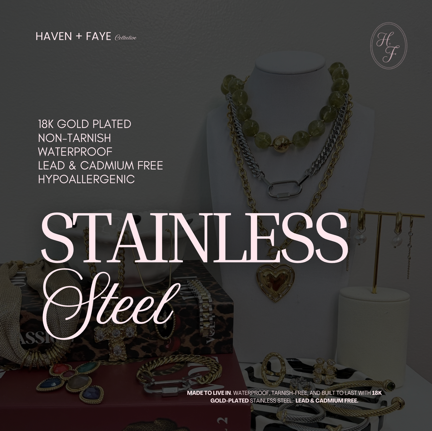HAVEN + FAYE Collective - Luxe Gold Ribbed Stretch Bangles | 18k Gold Plated Stainless Steel: 16mm