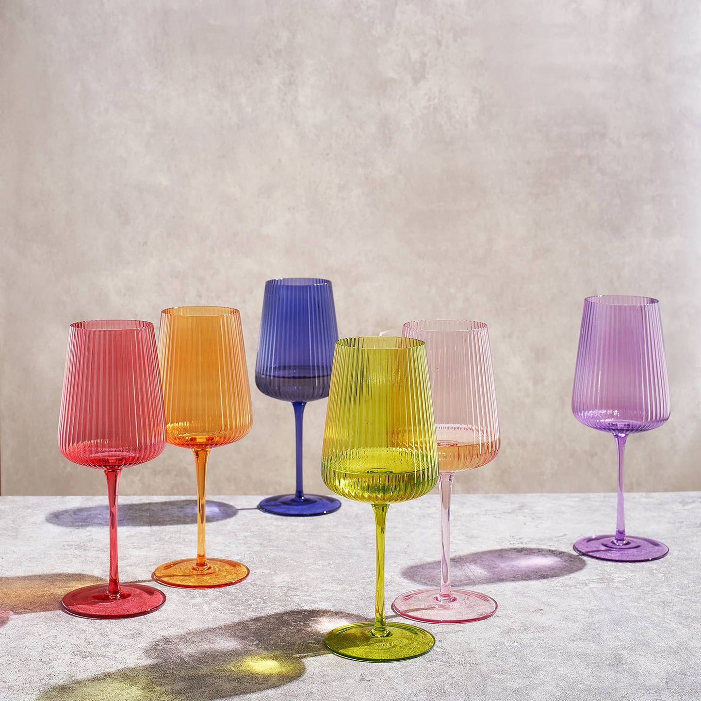 The Wine Savant /  Khen Glassware - Ribbed Bright Colored Wine Glass Set of 6 - 19 OZ