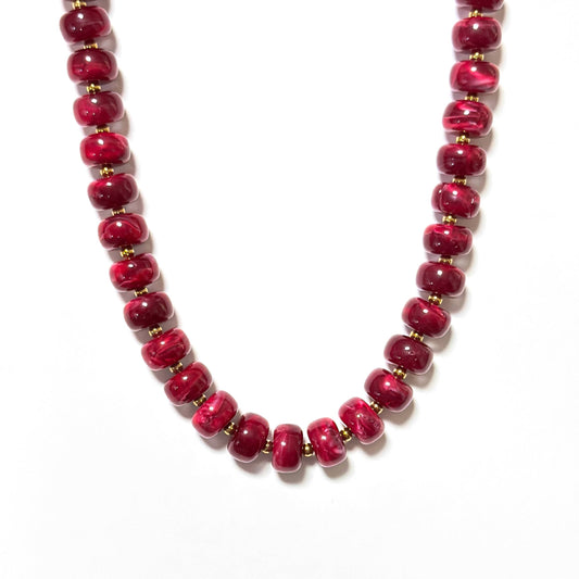 Savvy Bling - Fall Marble Beaded Statement Necklace Waterproof: Burgundy Swirl- Barrel
