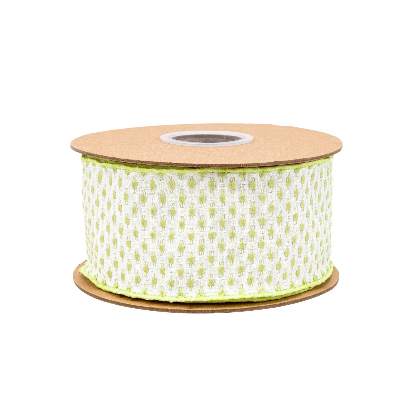 LA Ribbons Wholesale - 2 1/2" Wired Ribbon | Lime Green/White Woven | 10 Yard Roll