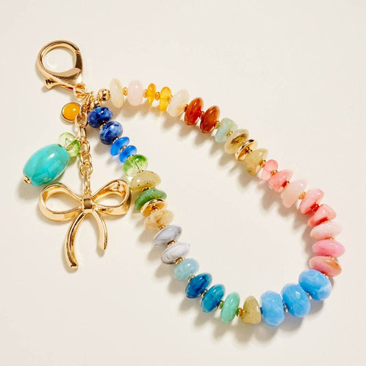 Sensibling Corp. - Bow Charm Accent Multicolor Beaded Wristlet Bag Charm Keychain