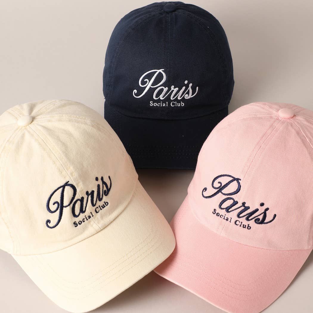 Fashion City - Paris Social Club Text Embroidery Baseball Cap: Beige / ONE SIZE