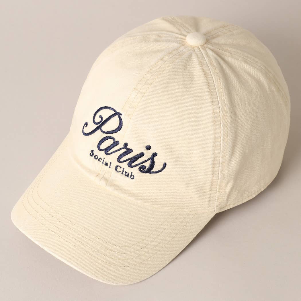 Fashion City - Paris Social Club Text Embroidery Baseball Cap: Beige / ONE SIZE