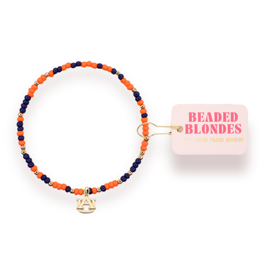 Beaded Blondes - Auburn Logo Charm Bracelet on Color: Standard 6.75 Inch