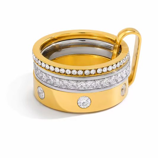 Savvy Bling - Carabiner Ring Stack Water Resistant: Triple Mixed Metal Carabiner Ring