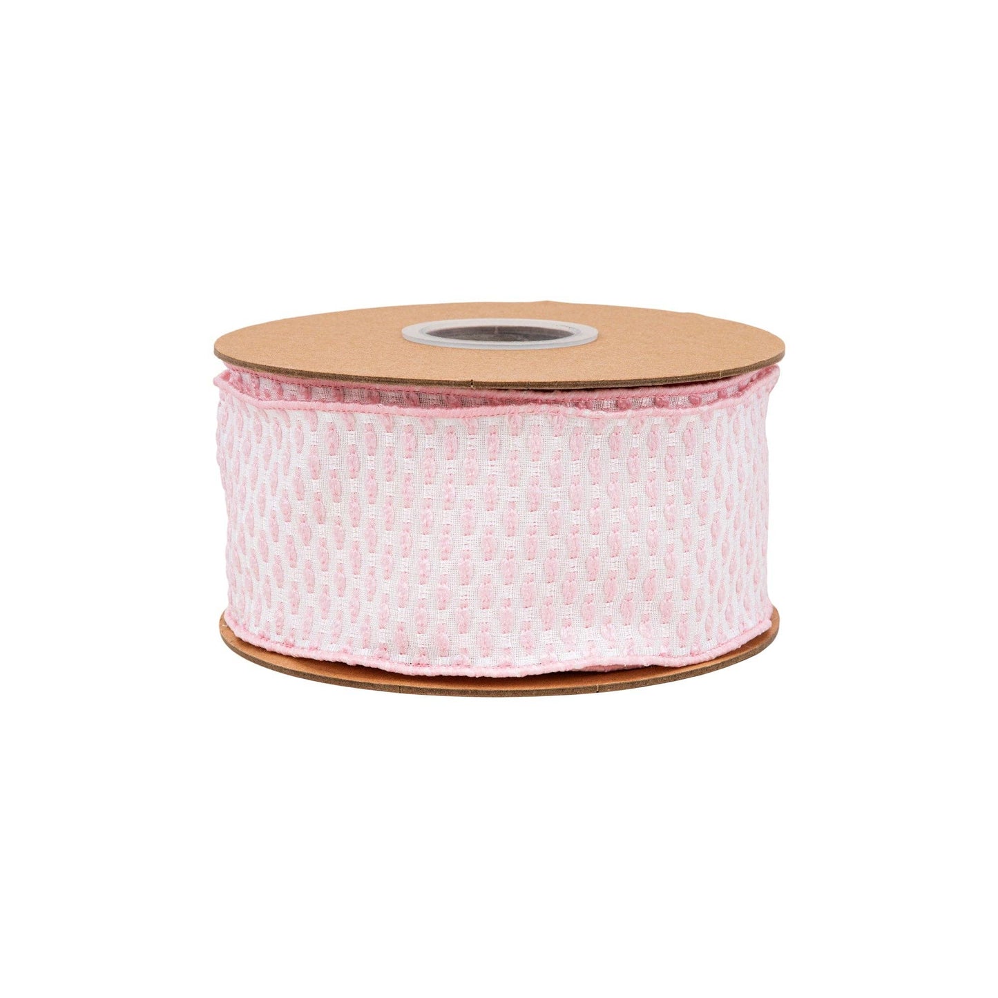 LA Ribbons Wholesale - 2 1/2" Wired Ribbon | Pink/White Woven | 10 Yard Roll