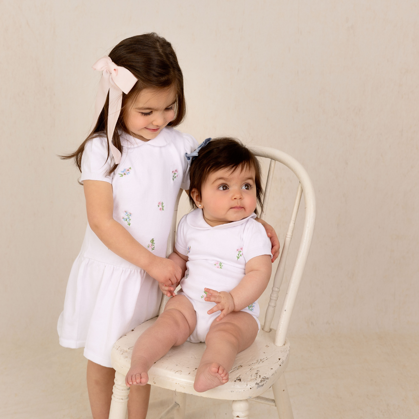 Feltman Brothers - Girls Embroidered Garden Knit Dress: White / 24M