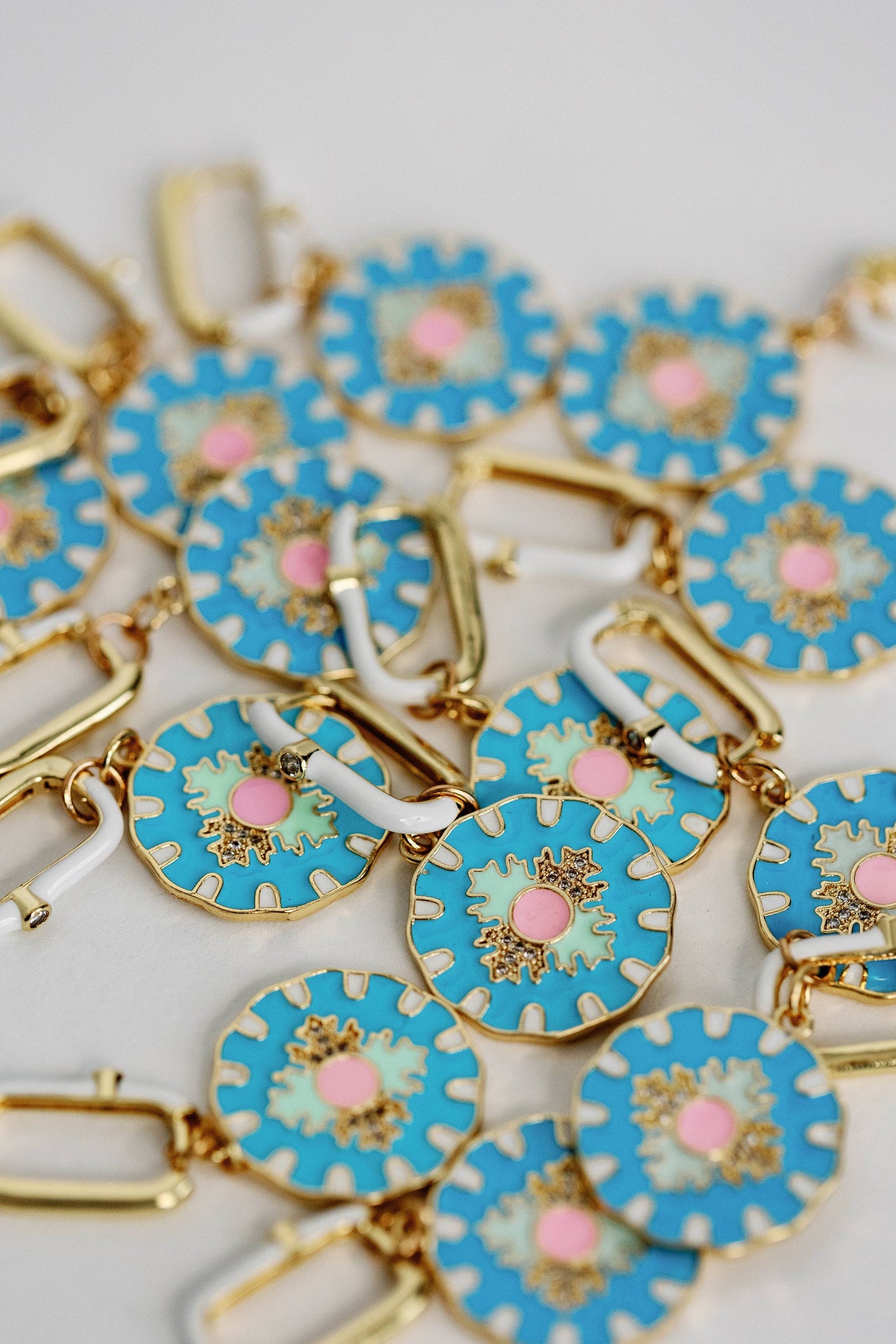 St Armands Designs of Sarasota - Blue Capri Tile Enamel Charm Statement Earrings