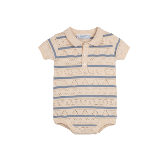 Feltman Brothers - Boys Pointelle Striped Knit Romper: Ecru / 6M