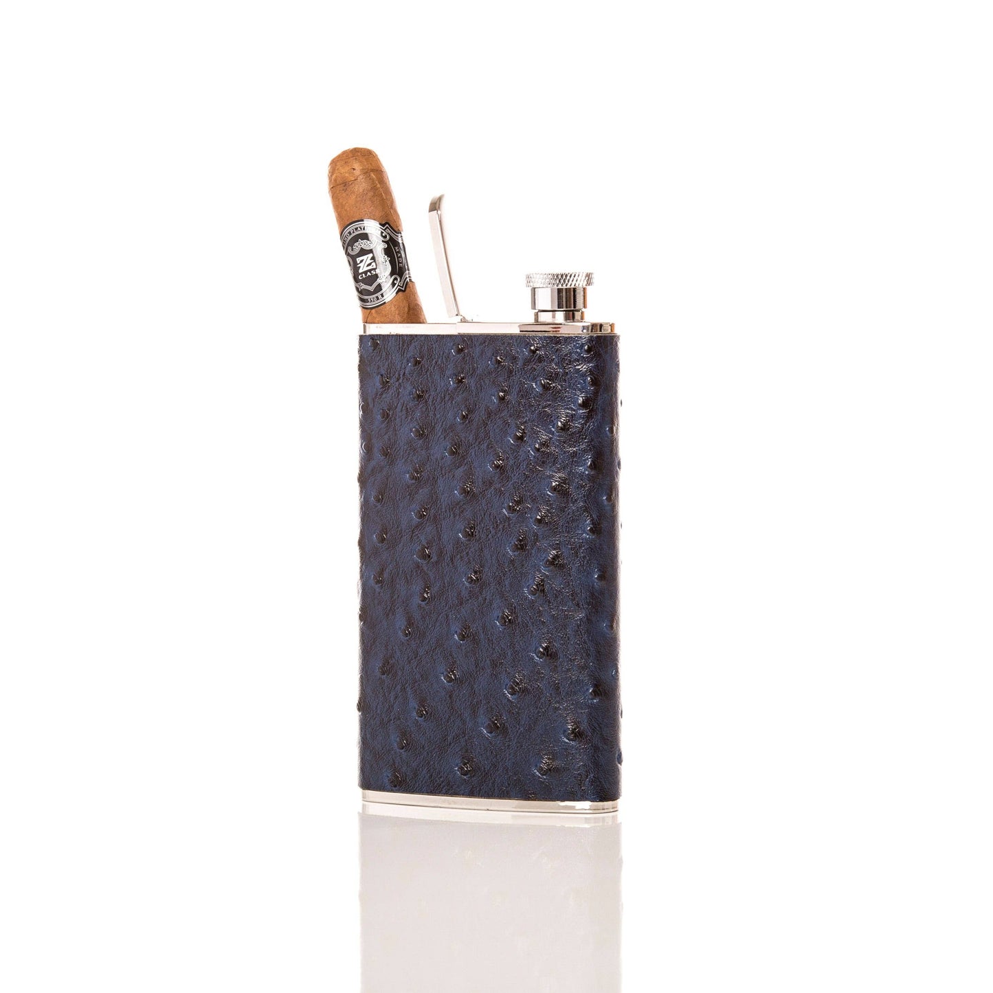 The Wingman Flask & Cigar Holder: Grey Ostrich