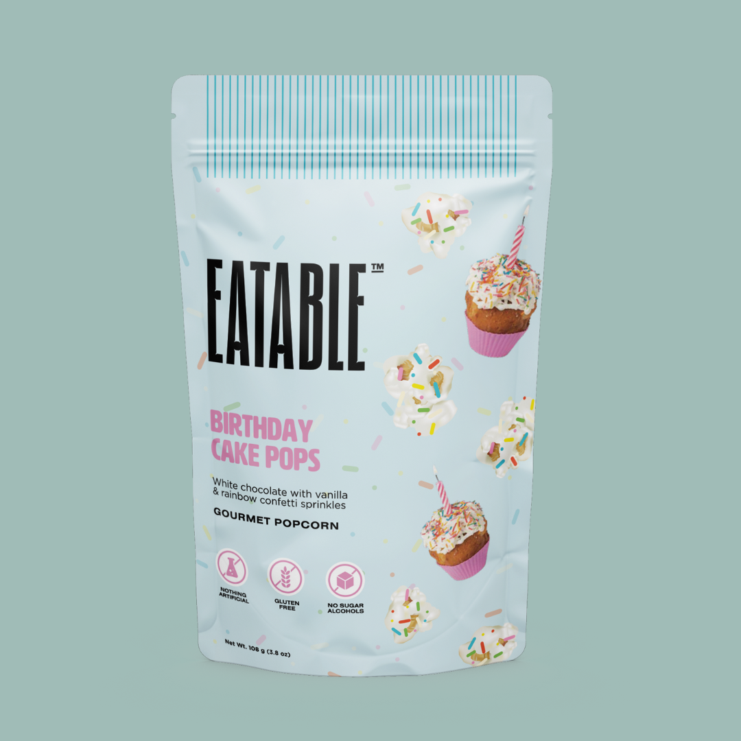 EATABLE Popcorn - Birthday Cake Pops - White Chocolate Rainbow Popcorn: US Package