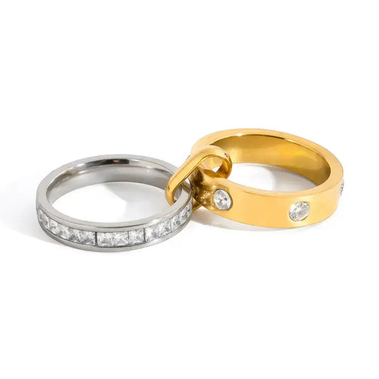 Savvy Bling - Carabiner Ring Stack Water Resistant: Double Mixed Metal Carabiner Ring