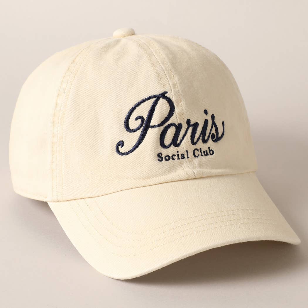 Fashion City - Paris Social Club Text Embroidery Baseball Cap: Beige / ONE SIZE