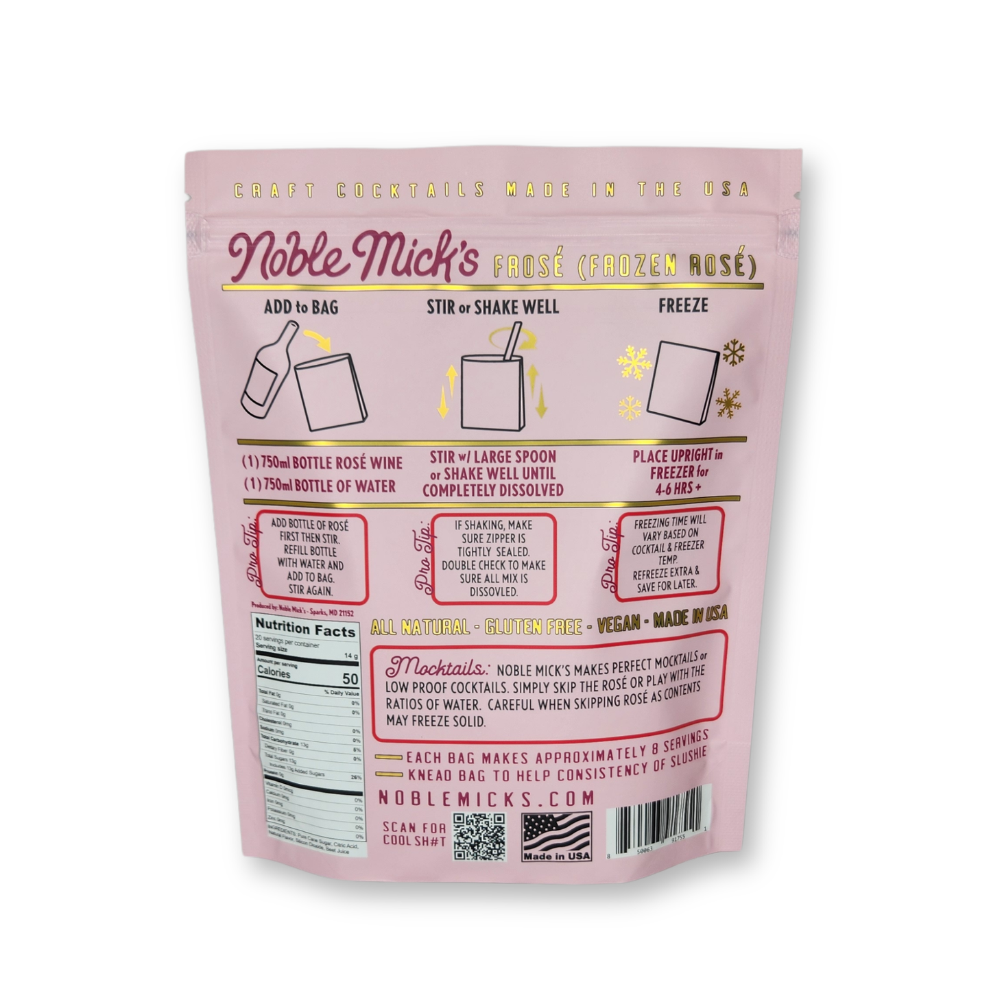 NOBLE MICK'S - Single Serve Craft Cocktails - Frose' Frozen Cocktail