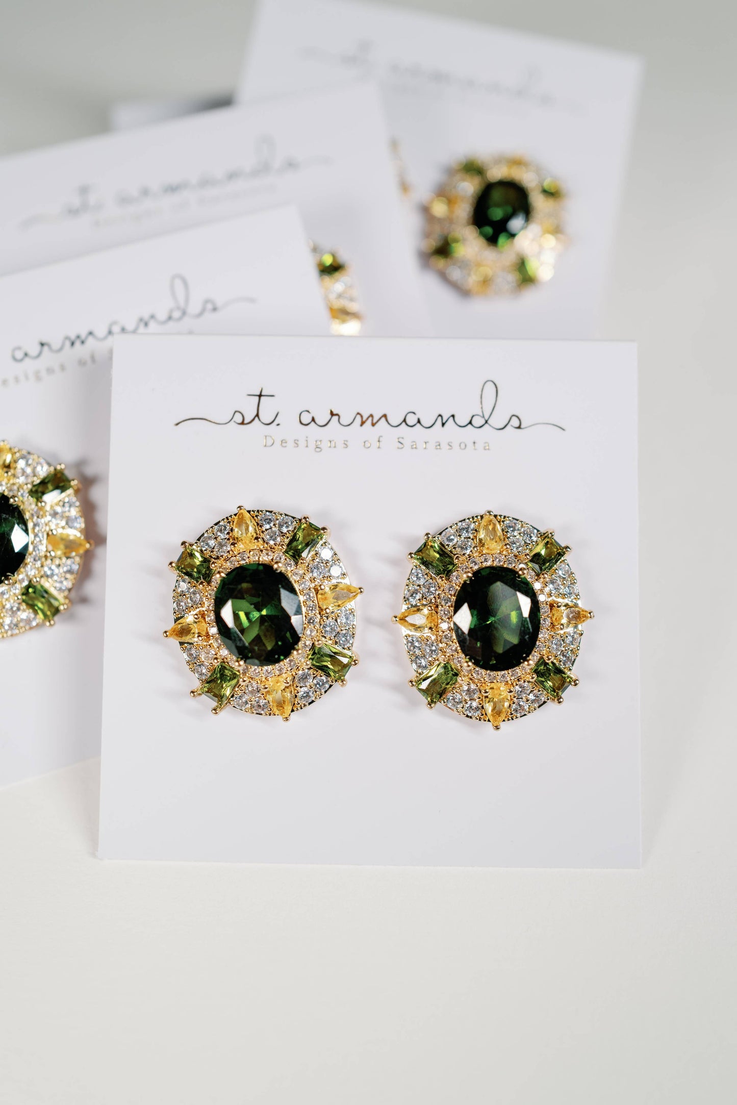 St Armands Designs of Sarasota - Olive & Canary Oval Luxe Statement Earrings