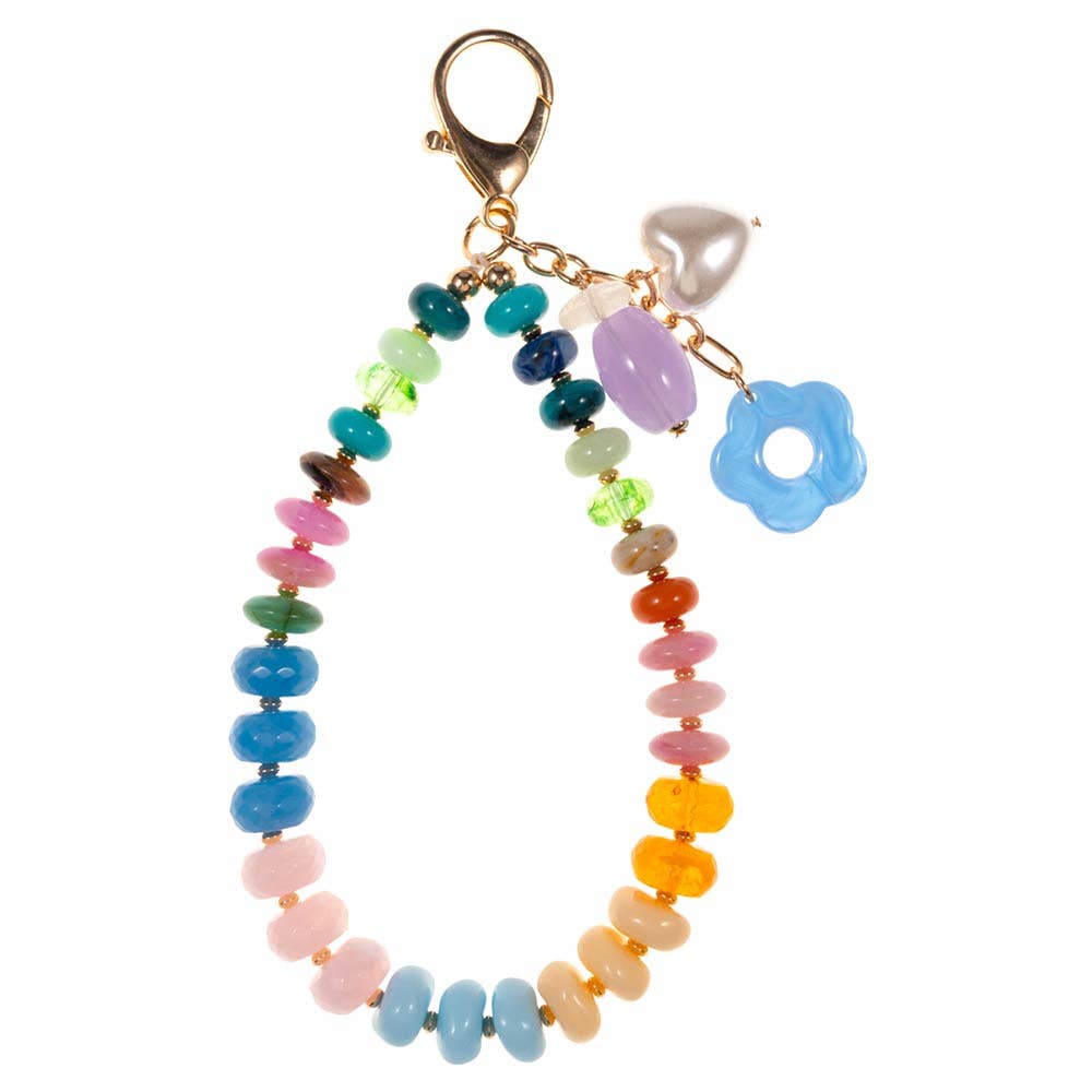 Sensibling Corp. - Flower Pearl Charm Accent Multicolor Beaded Wristlet Bag Charm Keychain