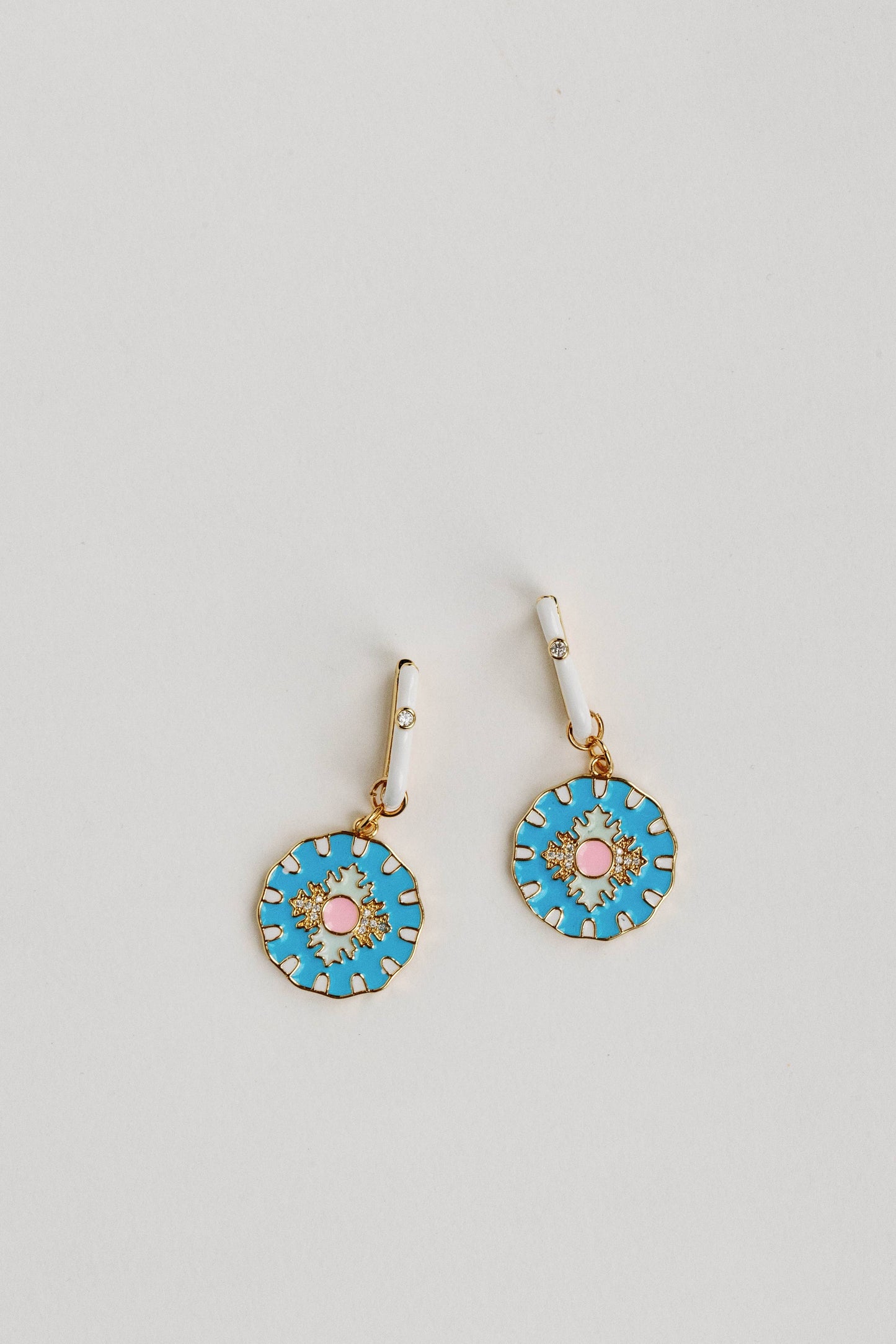 St Armands Designs of Sarasota - Blue Capri Tile Enamel Charm Statement Earrings