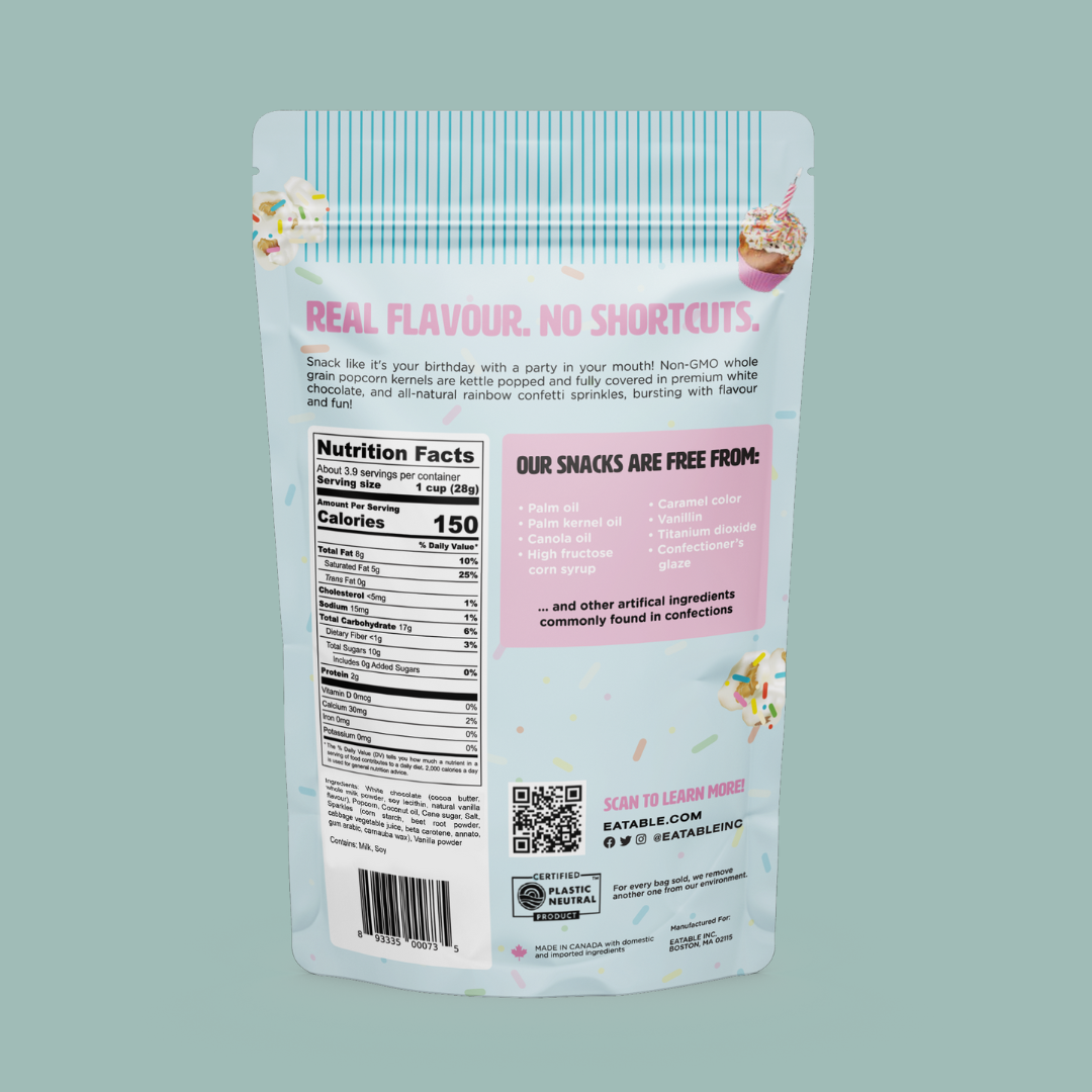 EATABLE Popcorn - Birthday Cake Pops - White Chocolate Rainbow Popcorn: US Package